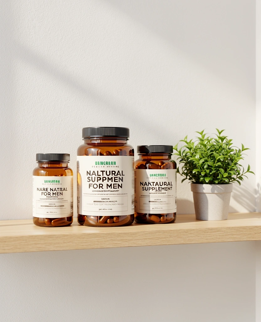 Natural wellness essentials on a wooden shelf