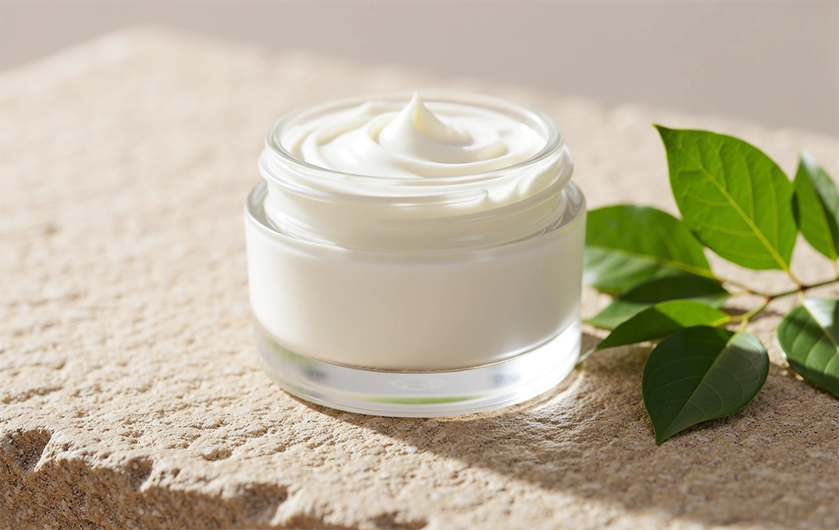 Premium facial care jar on stone